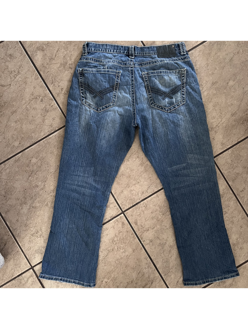 Y2k TK Axel Grunge Embroidered Pockets Dark Stone Wash Western Straight 34x30
